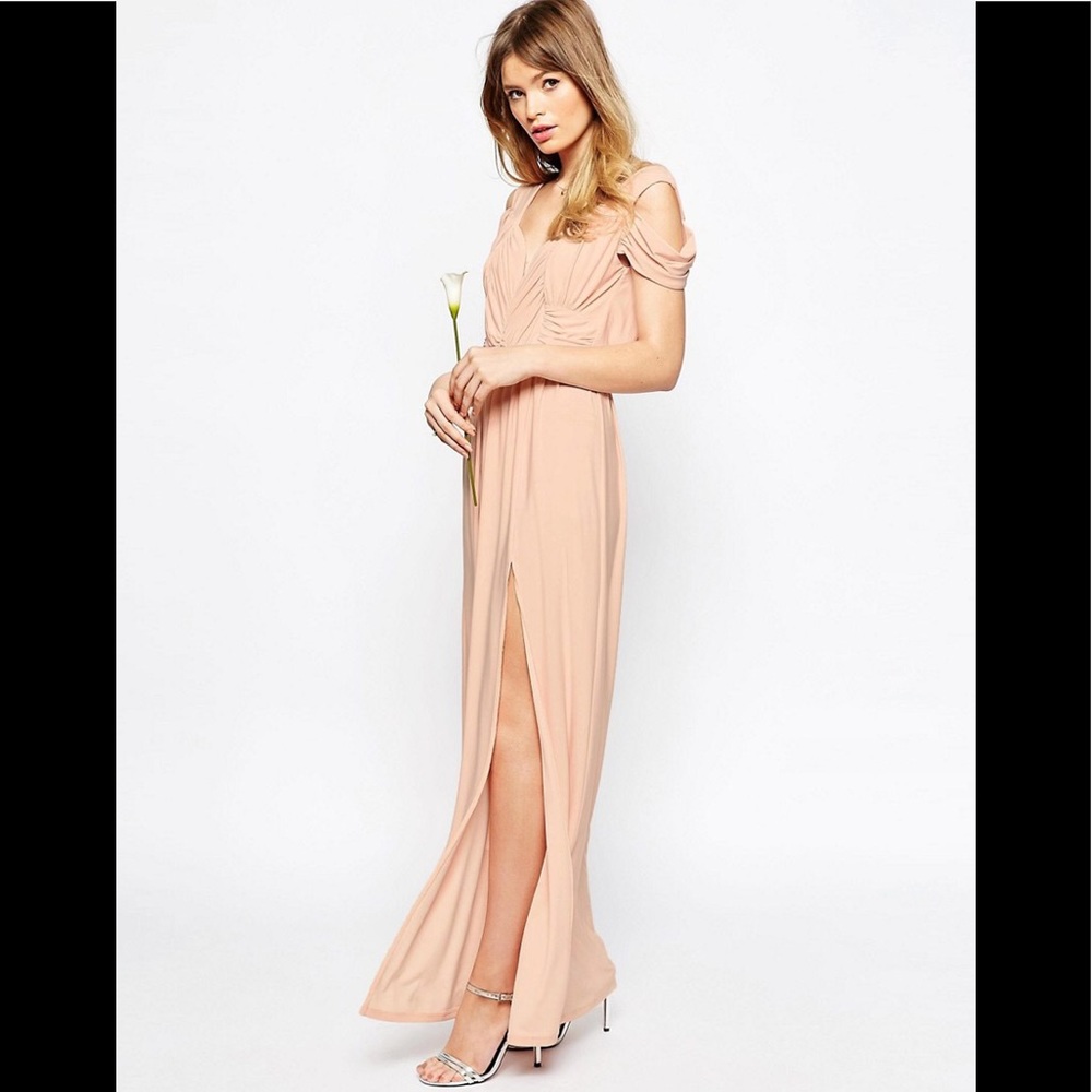 ASOS WEDDING drape cold shoulder maxi dress